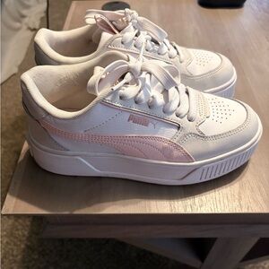 Puma White and Soft Pink Platform Sneakers